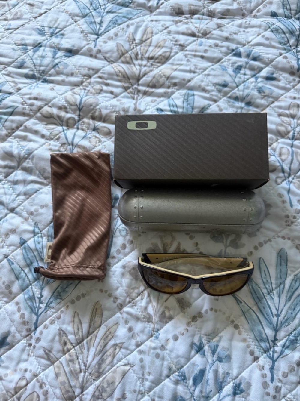 Oakley White and Brown Sport Sunglasses with Amber Lenses
